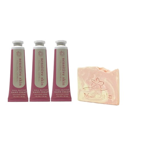 Bath and Body Work Sensitive Skin Colloidal Oatmeal - Pack of Three - Hand Cream with a Himalayan Salts Springs Sample Soap