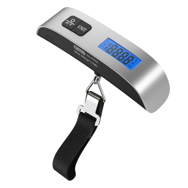 Backlight LCD Display Luggage Scale Dr.meter PS02 110lb/50kg Electronic Balance Digital Postal Travel Accessories Luggage Hanging Scale with Rubber Paint Handle,Temperature Sensor, Silver