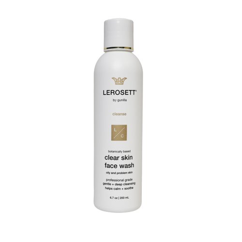 LEROSETT Face Wash for Clear Skin, Gentle Exfoliating Cleanser, Targets Pores, Blemishes & Oily Skin, Plant-Based, 12 Botanicals, Glycolic Acid, Softens Skin, Vegan, Non-Drying - 60-Day 6.7 oz.