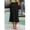 Women's Satin High Waist Hidden Elasticized Waistband Flared Casual A Line Midi Skirt Black