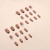 Almond Press on Nails French Tip Fake Nails Leopard Designs False Nails Gold Line Stick on Nails Oval Glossy Glue on Nails White Brown Tip Nails Nude Full Cover Acrylic Nails for Women Girls 24pcs