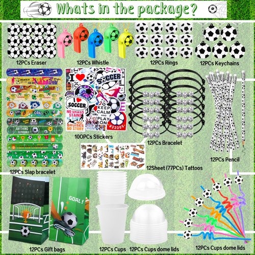 Moncinday 232Pcs Soccer Party Favors, Soccer Party Supplies for Kids, Soccer Theme Birthday Party Decoration for Soccer Carnival Prizes, Pinata Filler Soccer Goodies Bag Fillers Stuffers