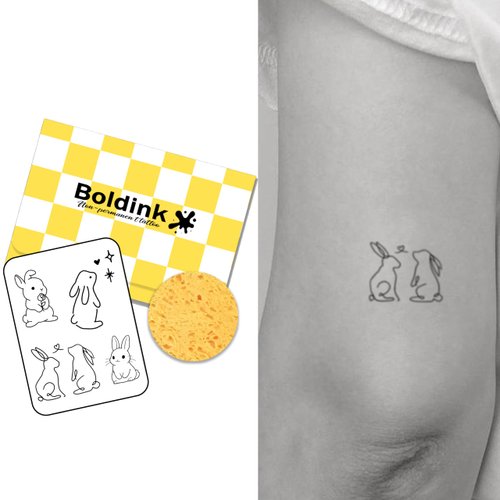 Boldink Semi-permanent tattoos, realistic fake tattoos, last 7-15 days, waterproof non-reflective temporary tattoo stickers, cruelty-free, uniquely designed exquisite packaging（Rabbit）