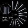 AddFavor 600pcs XXXL Clear Nail Tips Extra Long 3XL Half Cover Straight Square Fake Nails No C Curve Professional Acrylic False Nail Tips for Salons & Home DIY, 12 Sizes