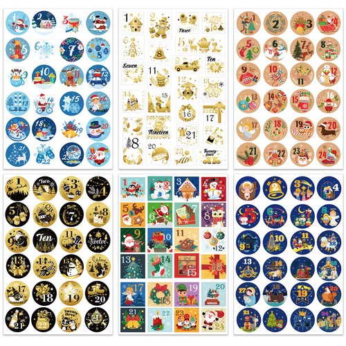 HOWAF 288pcs Kraft Christmas Advent Calendar Stickers,24 Days Christmas Countdown Labels Stickers Christmas Numbers Stickers 1-24 Xmas DIY Christmas Gift Boxes Bags Decor,Christmas Advent Stickers