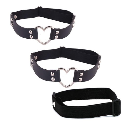 Adjustable Elasticity Leg Harness Garter Belts Punk Gothic Thigh Ring Garter (2 pcs Black Heart)