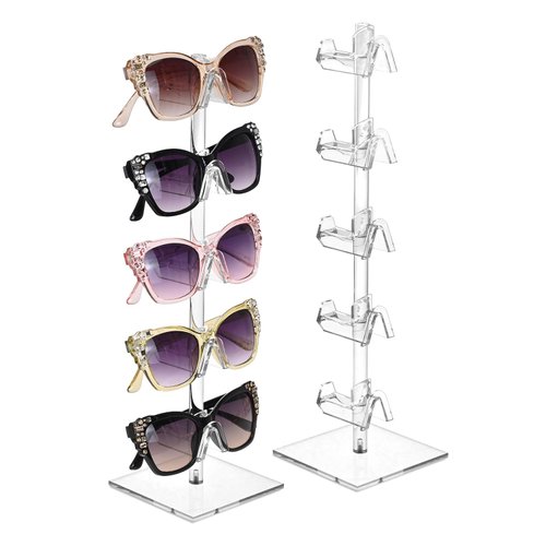 MOOCA 2 Piece Set Acrylic Eyeglasses Frame Riser Display Stand Sunglasses Rack Sunglasses Rack Holder Acrylic Eyewear Display, 5 Frames for Each Holder