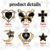 editTime Metal Alloy Nail Charms Rhinestones Kit 3D Gold Silver Stars Butterfly Heart Rose Flower Nail Gems Shiny Crystal Rhinestones Diamonds Jewelry (black-30)