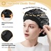 Hafree Silk Satin Bonnet, Hair Wrap Adjustable Sleep Cap with 2 Pieces of Scrunchies for Women Men Double Layer Lined Bonnets for Curly Braid Hair (Black)