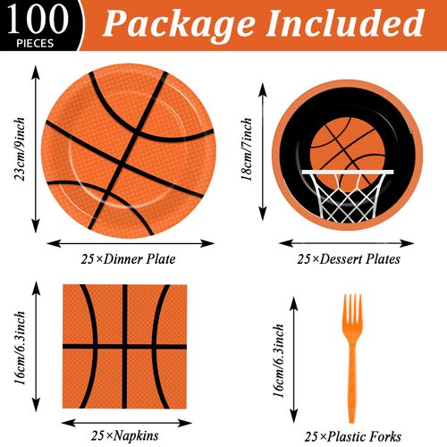 100 Pcs Basketball Party Plates and Napkins Set Basketball Birthday Party Decorations Sports Party Supplies Basketball Tableware Basketball Party Favors for Boy Birthday Party Decorations Serves 25