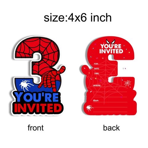 Superhero 3rd Birthday Party Invitations with Envelopes 3 Year Old Birthday Three Shaped Invites Card Boy Party Favors Decorations Supply, 20 Count