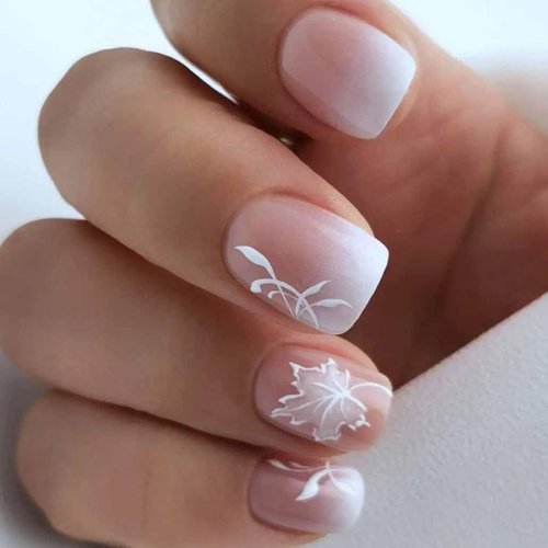 Foccna Press on Nails Medium, Gradient Nud Fake Nails Short Square Acrylic False Nails,Artificial Nails for Women and Girls, 24pcs