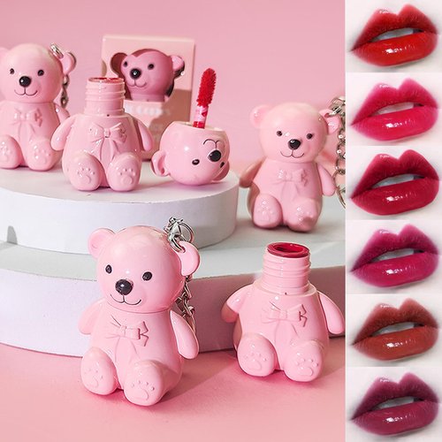 Mrettick 6 Colors Lipstick Keychain Lip Tint Set, Lovely Lip Gloss moisturizing natural, non-stick cup, lightweight, highly pigmented, long-lasting, vibrant color