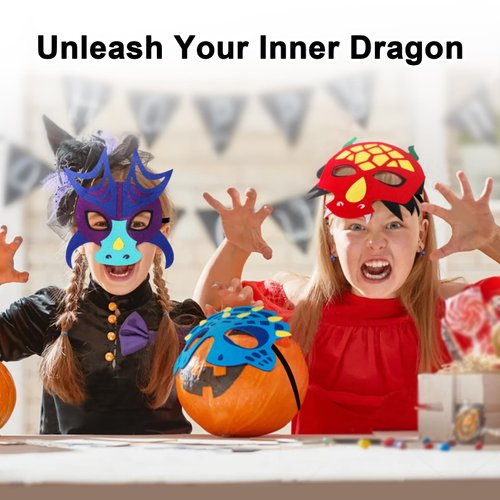 iROLEWIN 12 Pack Felt Dragon-Masks for Kids Birthday Party-Favors-Dinosaur Dress-Up-Costumes as Boys Girls Pretend Play Gifts