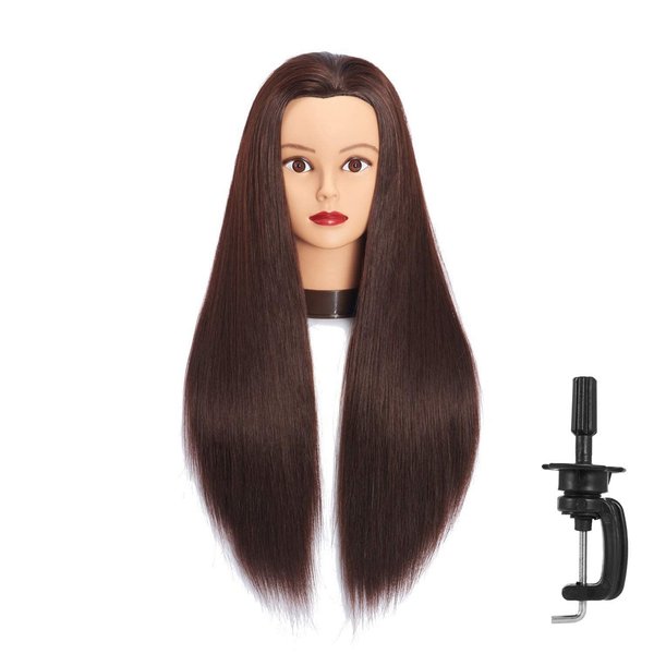 Headfix 26"-28" Long Hair Mannequin Head Synthetic Fiber Hair Hairdresser Practice Styling Training Head Cosmetology Manikin Doll Head with Clamp (6F1919LB0420)