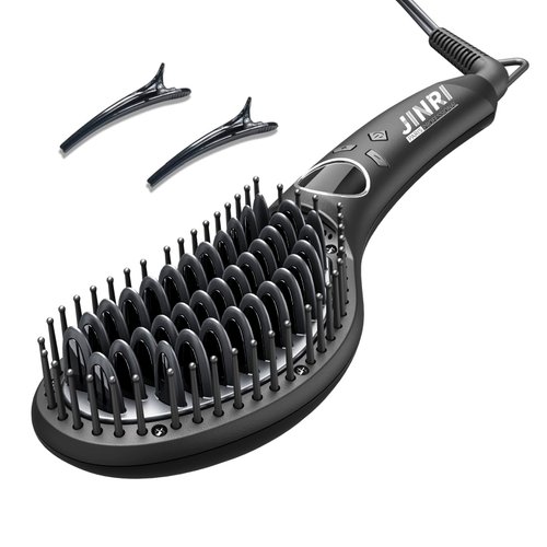 JINRI Hair Straightener Brus,30S Fast Heating Ceramic Hair Straightener Comb & Iron with Anti-Scald,Travel & Salon，Best Soft Round Touch Body for Home, Black