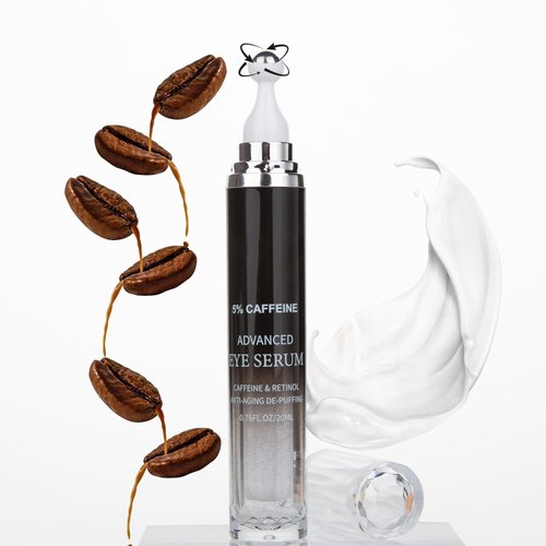 Caffeine Eye Cream for Puffiness & Dark Circles, Under Eye Cream for Puffy Eyes, Eye Bags & Wrinkles, 1 PCS Anti Aging Eye Serum with Under Eye Roller, Reduces Fine Lines & Moisturize Skin.