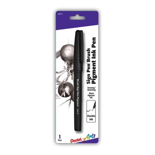 Pentel Arts Sign Pen Brush, Black Pigment Ink, 1 Pack (SESP15BPA)
