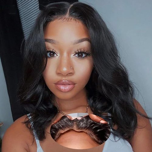 Magale 12 Inch Wear and Go Glueless Wigs Human Hair Pre Plucked Pre Cut Bob Wigs for Black Women Body Wave Lace Front Wigs Upgraded No Glue HD 4x4 Lace Closure Wig for Beginners