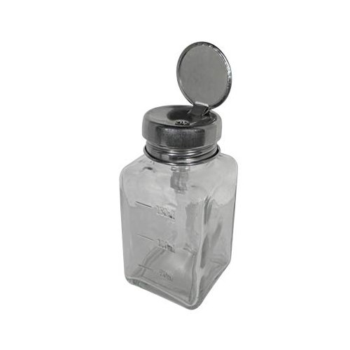 DL Professional Clear Glass Pump Dispenser Bottle with Metal Cap and Measuring Scales 6oz / 180ml (DL-C334)