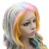 Mxangel Long Wavy Sky Blue Yellow Colorful Lace Front Wig Heat Resistant Fiber Cosplay Synthetic Hair Wig