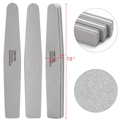 Nail Buffers Blocks 10 Pcs Double Sided Professional Nail File 100/180 Grit for Acrylic/Natural Nails, Gray