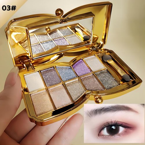 Ewinxin 10 Colors Glitter Eyeshadow Palette, Fine Pressed Shimmer Eye Shadow Powder Pallet, Diamond Bright Makeup Set for Women (Color #3)