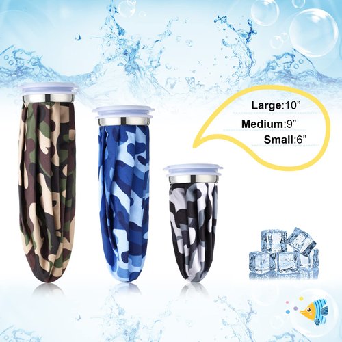 Nuanchu 3 Pieces Ice Bags for Injuries Reusable Ice Pack Hot Cold Water Bag 6 Inches, 9 Inches, 10 Inches Hot Cold Therapy and Pain Relief Pain Screw Top Bag for Sports Knee Head Leg(Camouflage Style)