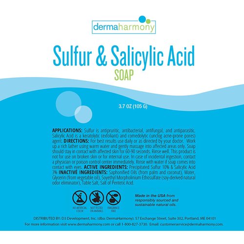 DermaHarmony 10% Sulfur and 3% Salicylic Acid Bar Soap 3.7 oz (2 Bars)