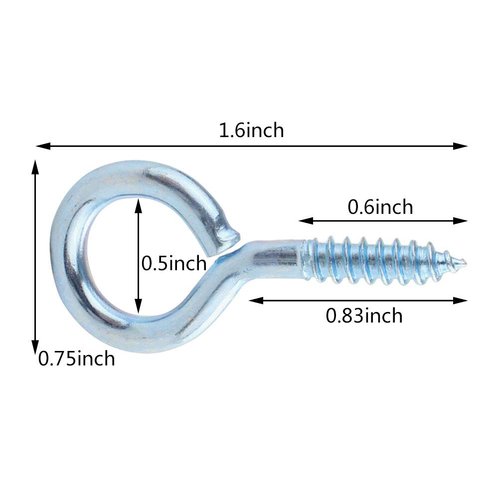 Wobe 50Pack of Eye Screws 1-5/8 Inch Eye Shape Screw Hooks Thread Self-Tapping Hanging Hooks Eyebolt Ring (1-5/8" Overall Length | 1/2" Eye Inner Dimension) Zinc Plated