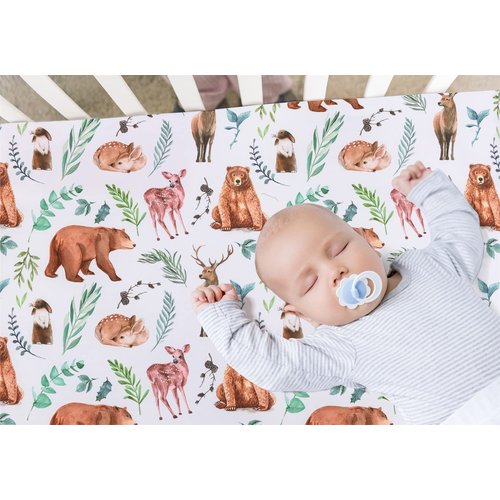 4 Pack Woodland Forest Animals Wood Neutral Unisex Fitted Baby Crib Sheets Set for Baby Boys or Girls