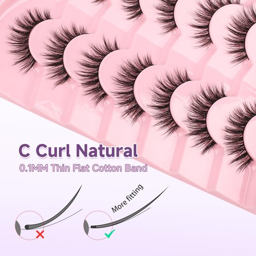 Lashes False Eyelashes Natural 16mm Wispy Eyelashes Thin Band Fluffy Lashes 3D Volume False Lashes Soft Strip Lashes Pack C Curl Natural Eyelashes Fake Lashes 7 Pair EVENTILL