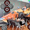 PIXHOTUL Race Car Party Decorations - 3 Pcs Checkered Race Track Tablecloths, 8 Pcs Foil Race Car Balloons Black Checkered Flag Table Cover for Kids and Adults Race Car Birthday Party Supplies