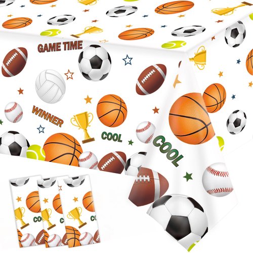 QIYANPAX 3 Pack Sports Birthday Party Decorations Sports Table Cloth Soccer Basketball Baseball Football Tablecloths for All Star Sports Themed Party Decorations, 54 x 108 Inch