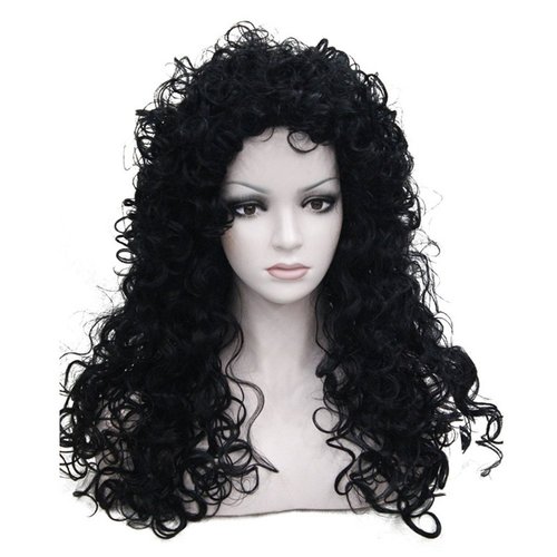 Aimole Synthetic Heat Resistant Black Hair Long Curly Wigs Cosplay Women Wig(1-Black)