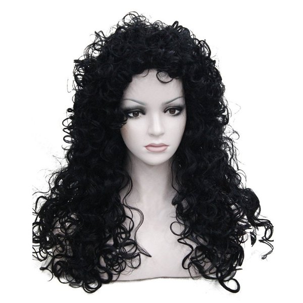 Aimole Synthetic Heat Resistant Black Hair Long Curly Wigs Cosplay Women Wig(1-Black)