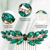 inSowni 7 Pieces Vintage Proms Bridal Wedding Glitter Gmerald Green Rhinestone Crystal Gold Metal Hair Side Combs Slides U-shaped Hair Pins Accessories for Women Flower Girls Brides Bridesmaids