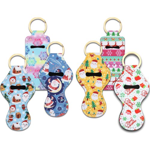 Likesing Chapstick Holder Keychain, Lip Balm Holder Sleeve Pouch with Clip On, Lip Gloss Lipstick Holder Keychain Gift for Friends Women Girls Boys and Man (Christmas Style, 6pcs)