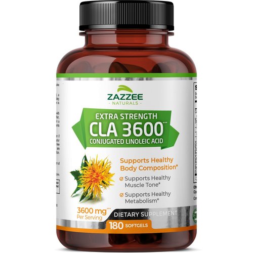 Zazzee High Potency CLA 3600, 180 Softgels, 3600 mg per Serving, Conjugated Linoleic Acid from Safflower Oil, Concentrated and Standardized, 60 Day Supply, Non-GMO and Made in The USA