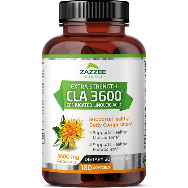 Zazzee High Potency CLA 3600, 180 Softgels, 3600 mg per Serving, Conjugated Linoleic Acid from Safflower Oil, Concentrated and Standardized, 60 Day Supply, Non-GMO and Made in The USA