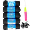 Brazilian Wool Hair Acrylic Yarn 100% 5PCS for African Crochet Braid/Box Braids/Jumbo Braiding/Senegalese Twist/Faux Locs/Twist Wraps Synthetic Fiber Hair Extensions Natural Black Color