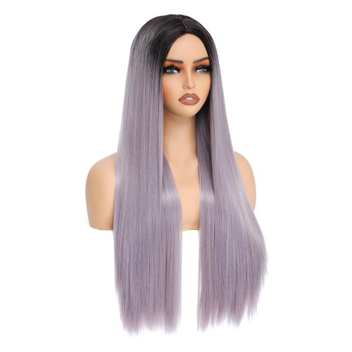 X-TRESS Long Straight Wig Purple Ombre Wig For Women Cosplay Halloween Wigs Synthetic Wig Include Wig Cap (Purple)