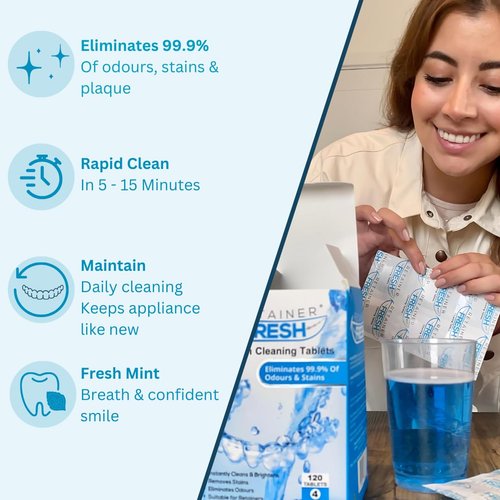 Retainer Cleaner Tablets Invisalign Cleaner FSA HSA Approved Remove Odors Discoloration Stains and Plaque 1 Month Supply Denture Cleansers Retainers Mouth Guards Denture Bath Mint by Retainer Fresh