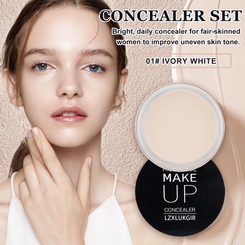 LZXLUKGIR White Concealer Under Eye Corrector Cream Concealer Makeup Full Coverage Concealer,Waterproof Color Correcting Concealer Pot Concealer,Corrector de Ojeras (01 Ivory White)