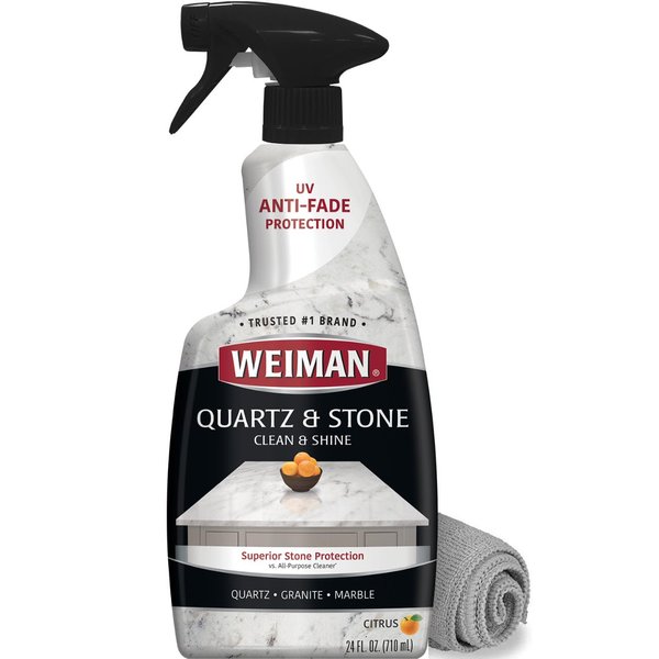 Weiman Quartz Countertop Cleaner and Polish - 24 Ounce with Microfiber Cloth - Clean and Shine Your Quartz Countertops Islands and Stone Surfaces with UV Protection