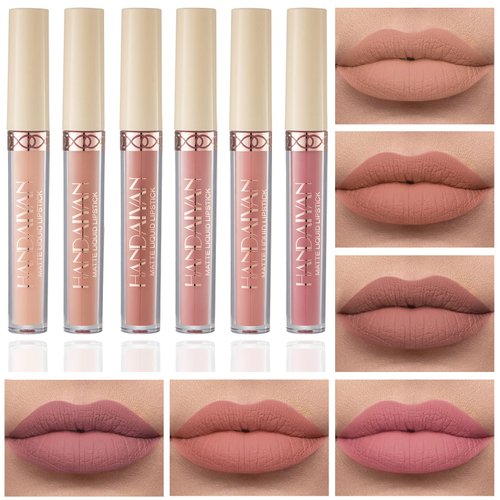 QIUFSSE 6Pcs Matte Nude Lipstick Set Lip Stain Liquid Lipstick Lip Gloss Set Long Lasting Waterproof Lipstick for Women Non-stick Cup Not Fade Lip Makeup