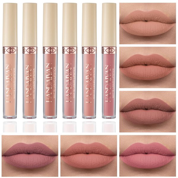 QIUFSSE 6Pcs Matte Nude Lipstick Set Lip Stain Liquid Lipstick Lip Gloss Set Long Lasting Waterproof Lipstick for Women Non-stick Cup Not Fade Lip Makeup