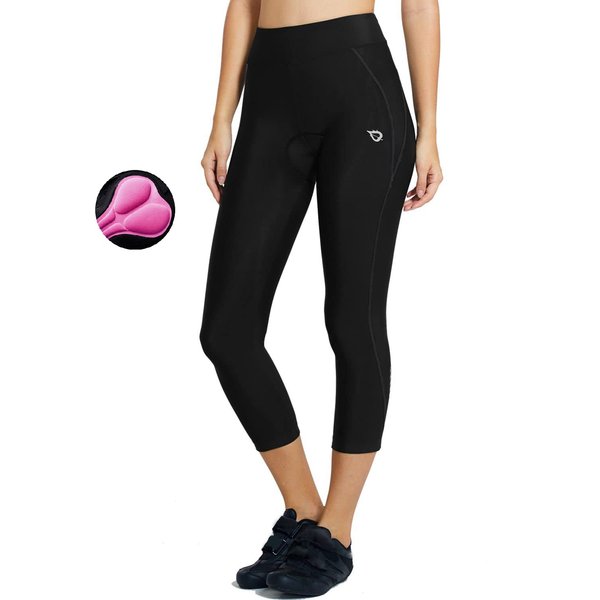 BALEAF Women's Padded Bike Shorts Cycling Pants Bicycle Capris Biking Spin Legging 3/4 UPF 50+ Black Line Size S