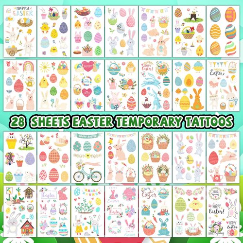 EMOME 270 Styles Easter Glitter Tattoos for Kids, Glitter Easter Temporary Tattoos Stickers for Basket Stuffers Goodie Kids, Easter Egg Fillers Party Supplies Favors (28 Sheets)