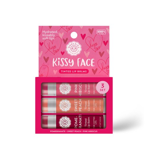 Tinted Lip Balm Set: All-Natural Shea Butter, Beeswax, Coconut Oil, Vitamin E Infused Lip Moisturizer Care Treatment (3 Pack, Kissy Face)